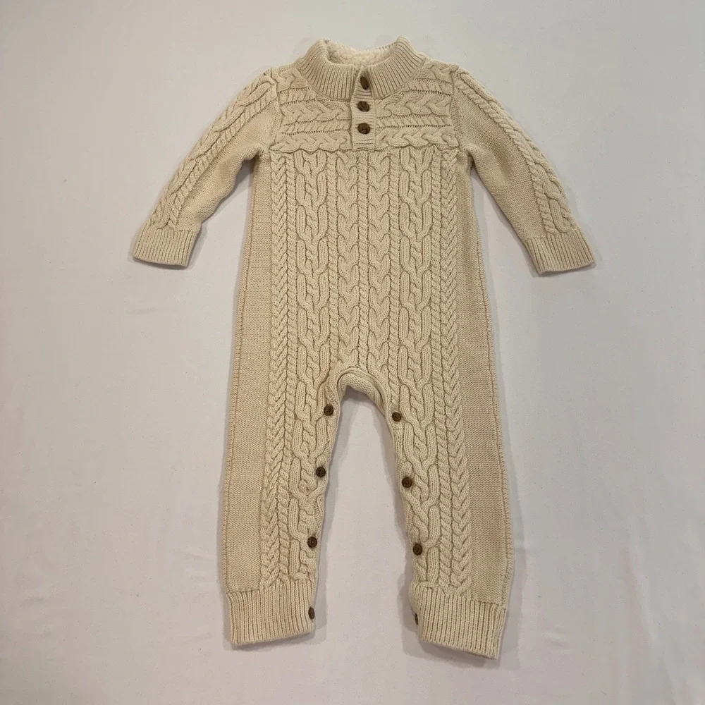 Gap Cable Knit One Piece Romper Kids‎ 18-24 Months Cream Sherpa Lined | Classic